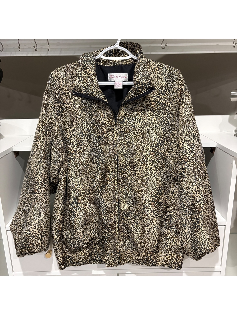 Vintage Retro 100% Silk Shell Rhoda Lynne Leopard Print Windbreaker Zip Jacket